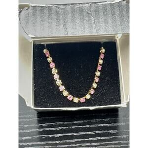 Avon Pink Rhinestone Simulated Pearl Tennis Bracelet 8.25” Pink stones VINTAGE